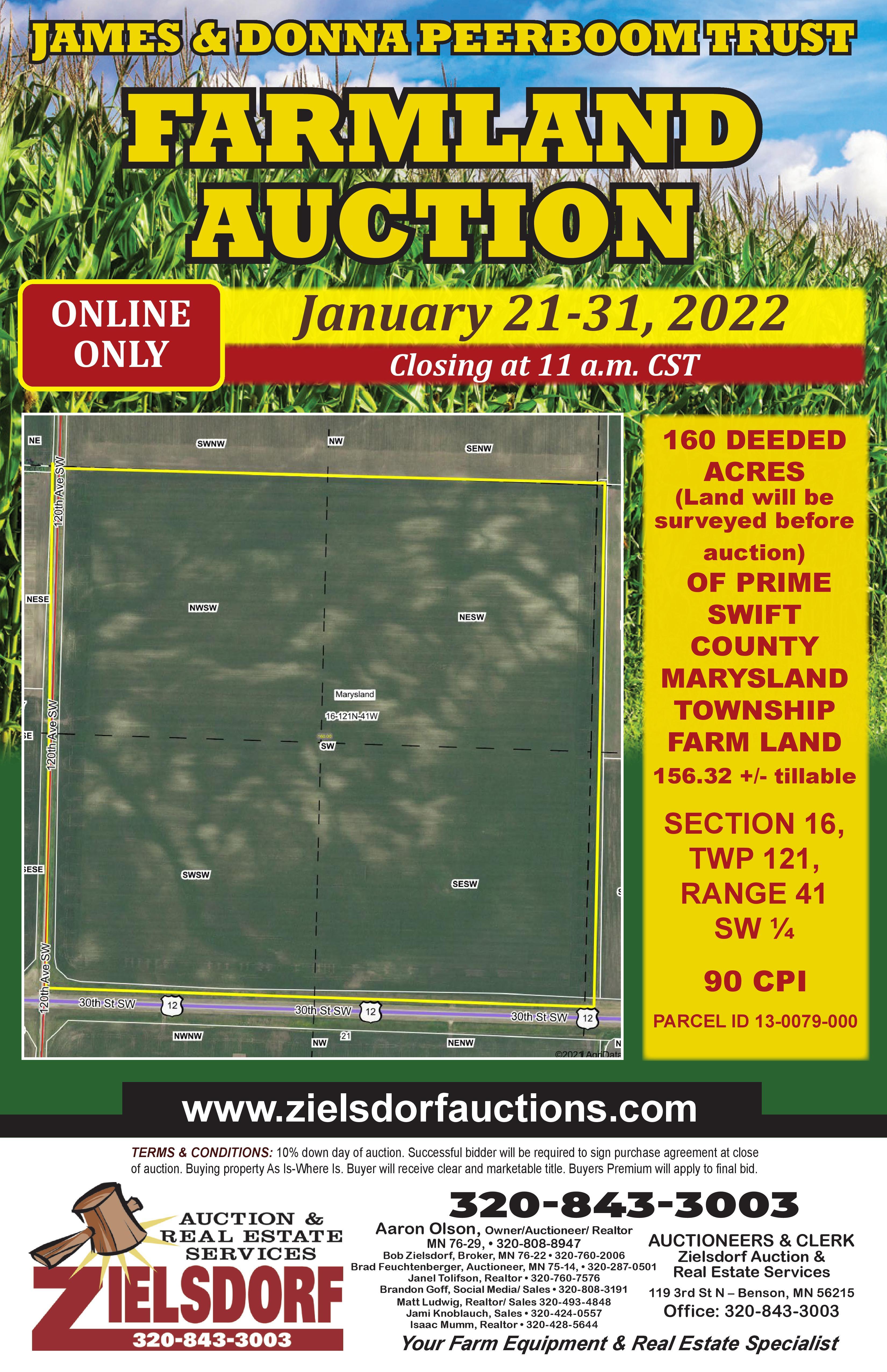 James & Donna Peerboom Trust Online Only Swift County Land Auction