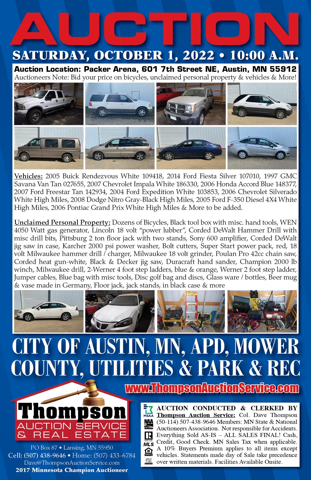 CITY OF AUSTIN, MN - AUSTIN POLICE DEPT. MOWER COUNTY SEMI-ANNUAL LIVE AUCTION