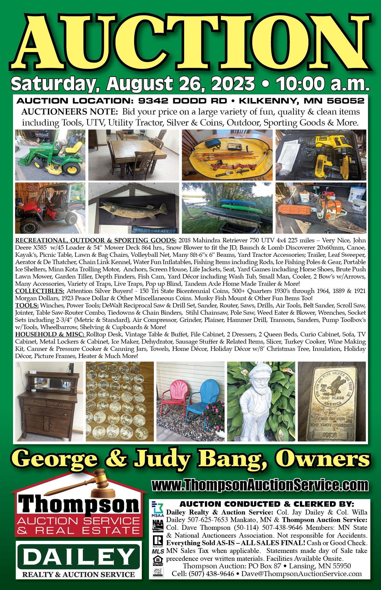 GEORGE & JUDY BANG MOVING AUCTION - LIVE