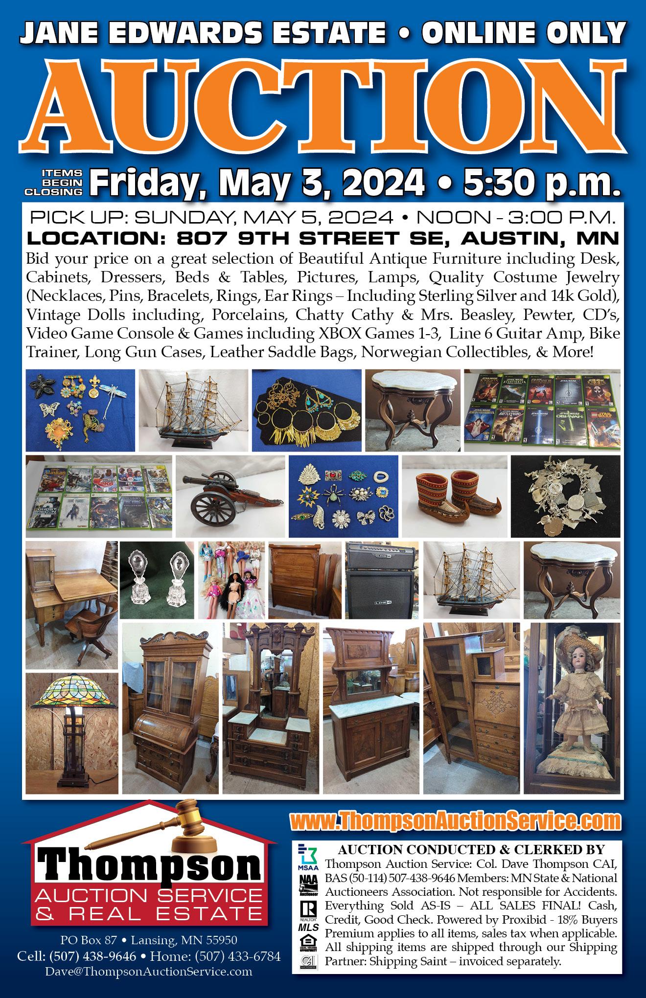 ONLINE ONLY AUCTION - ITEMS FROM THE JANE EDWARDS ESTATE - ALBERT LEA, MN