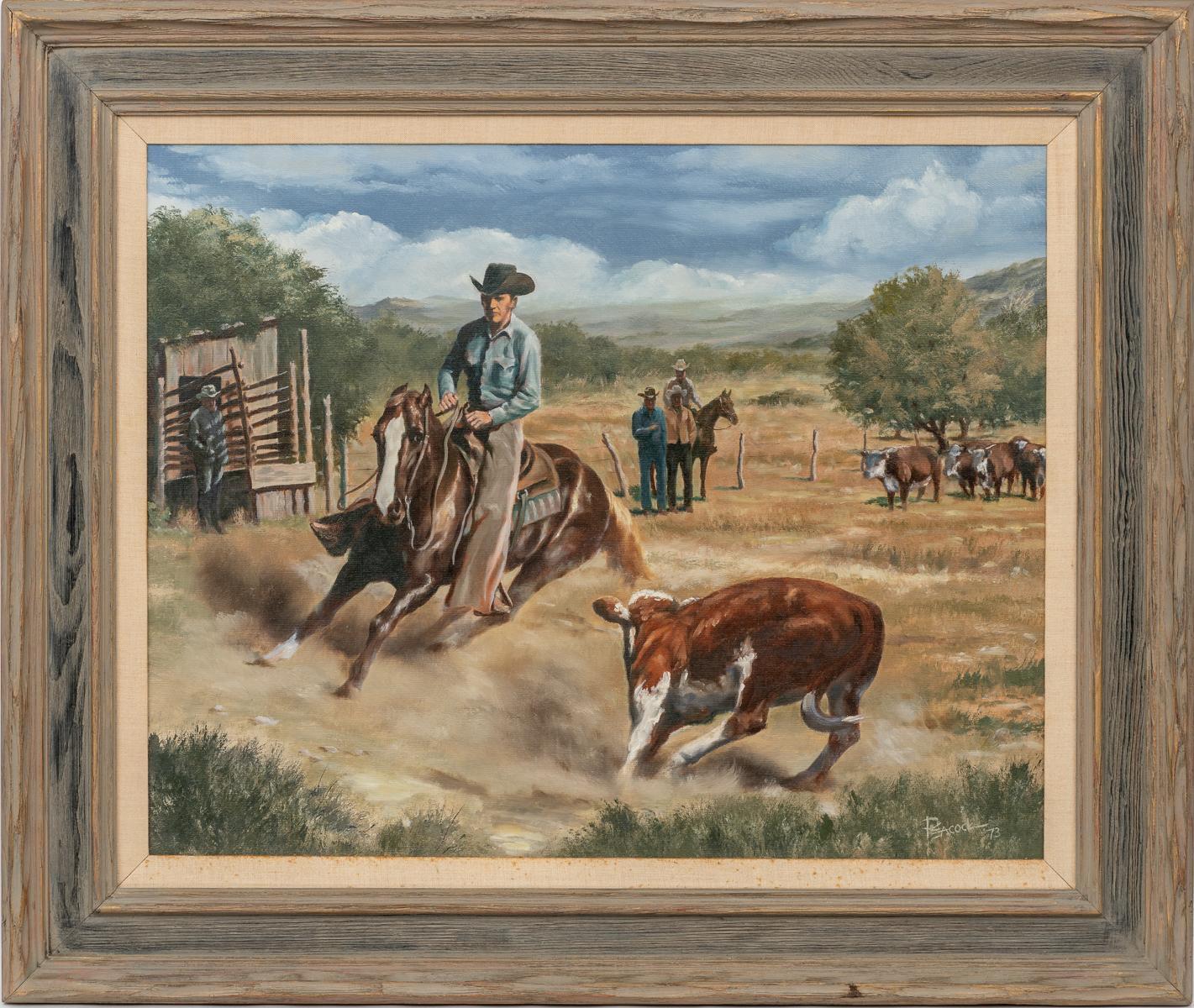 Joe Peacock, Cowboys at Work, 1973, oil on canvas, 24 x 30'