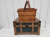 Vintage Wooden Chest And Basket 