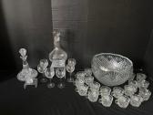 Assorted Glass Decanters And Bunch Bowl