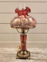 Vintage Fenton Cranberry Jacobean Hand Painted Table Lamp