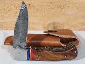 Handmade Damascus Steel Folding Knife With Sheath