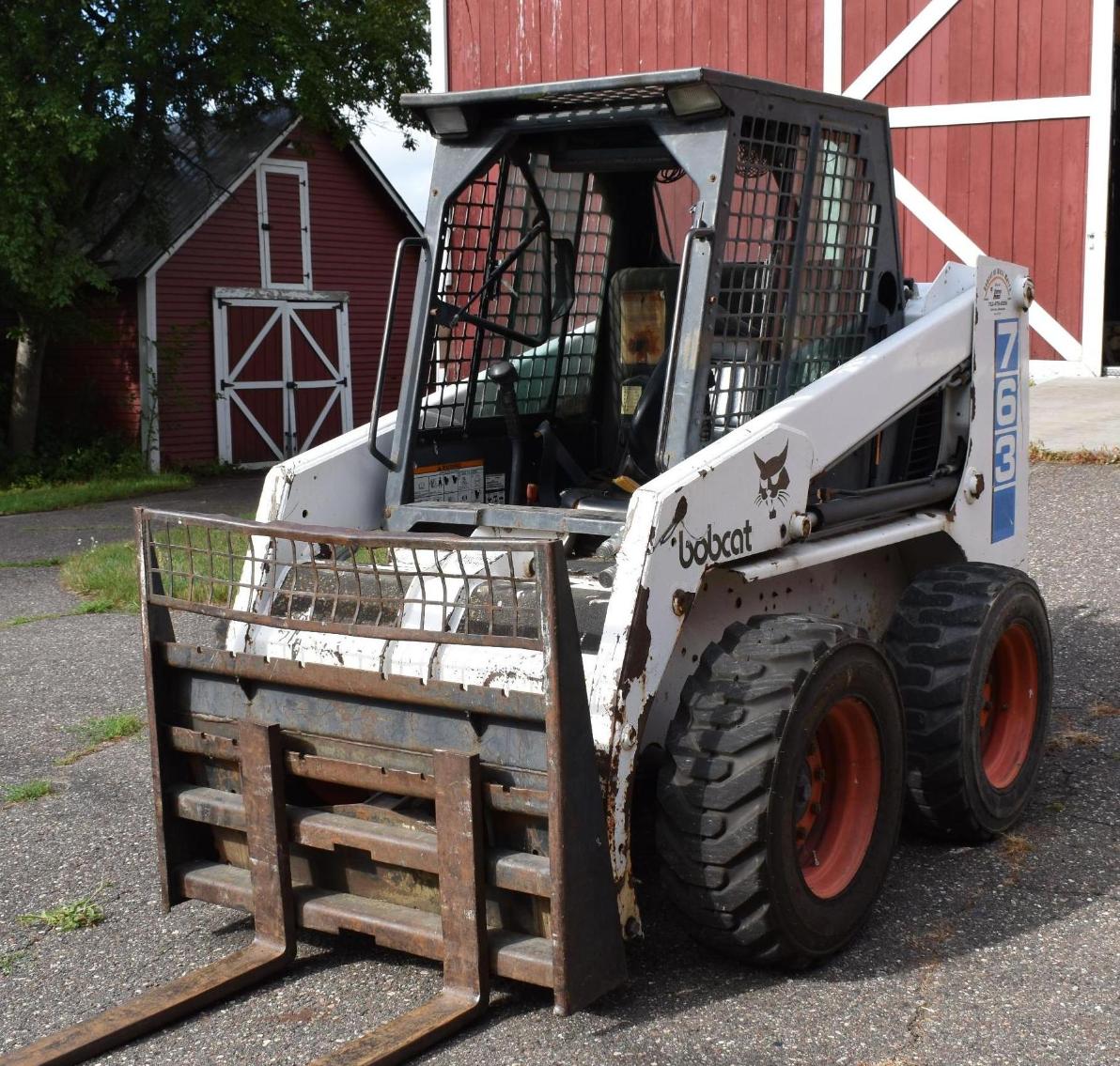 Bobcat 763 Skid Steer, Ford 1510 4X4 Diesel Tractor, Attachments, Shop Tools & Household