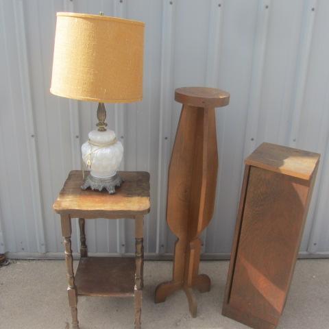 lot 13 image: Plant Stands, Cabinet, Lamp