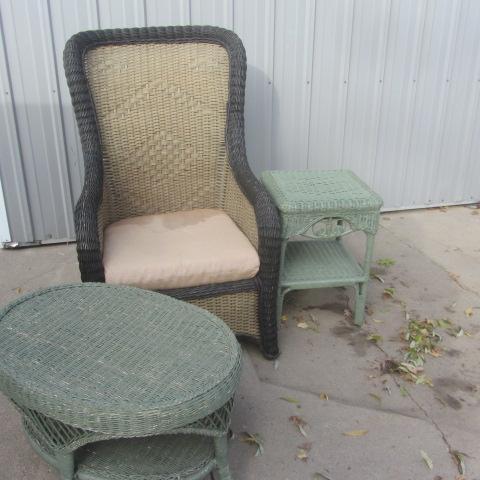 lot 1 image: Wicker Chair & Tables