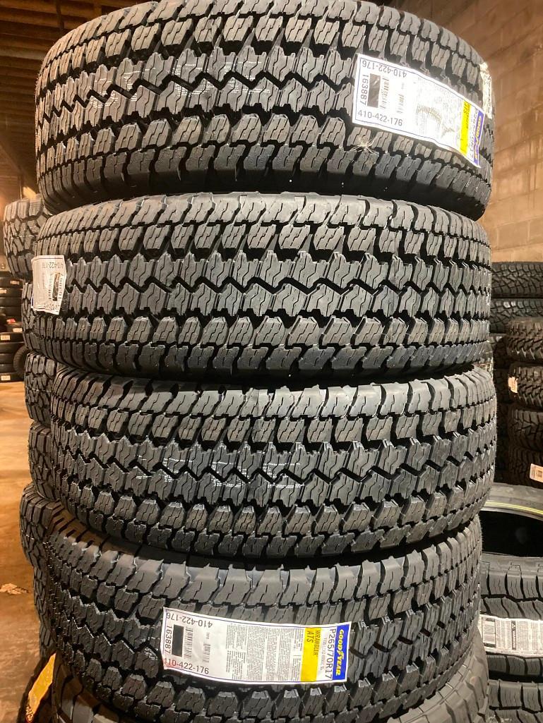 4X Goodyear Wrangler ATS white letter tires. ... | August NetAuction:  Edition 2 2022 | RTI Auctions