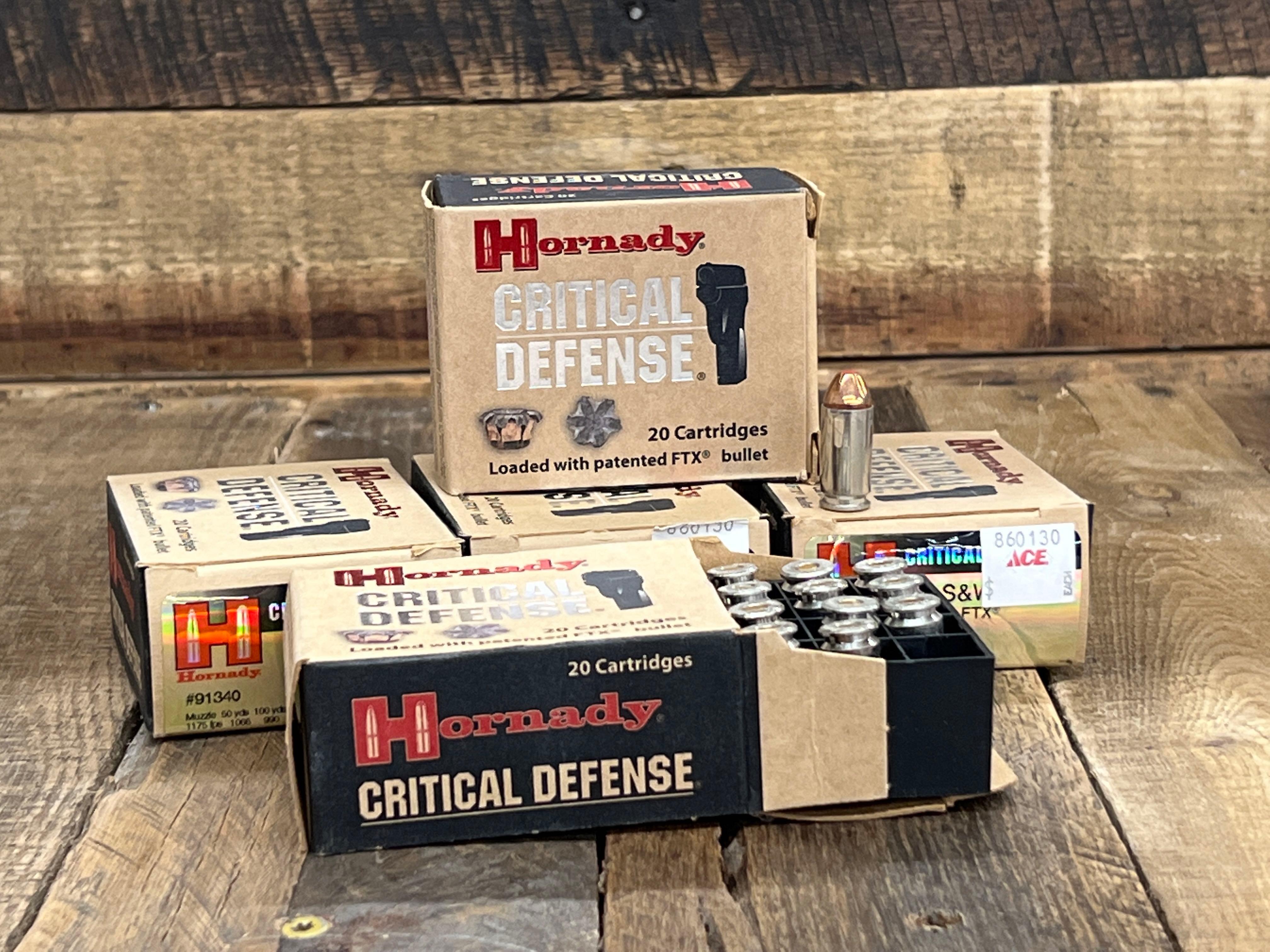 5 BOXES OF HORNADY CRITICAL DEFENSE 40 S&W 165GR. FTX