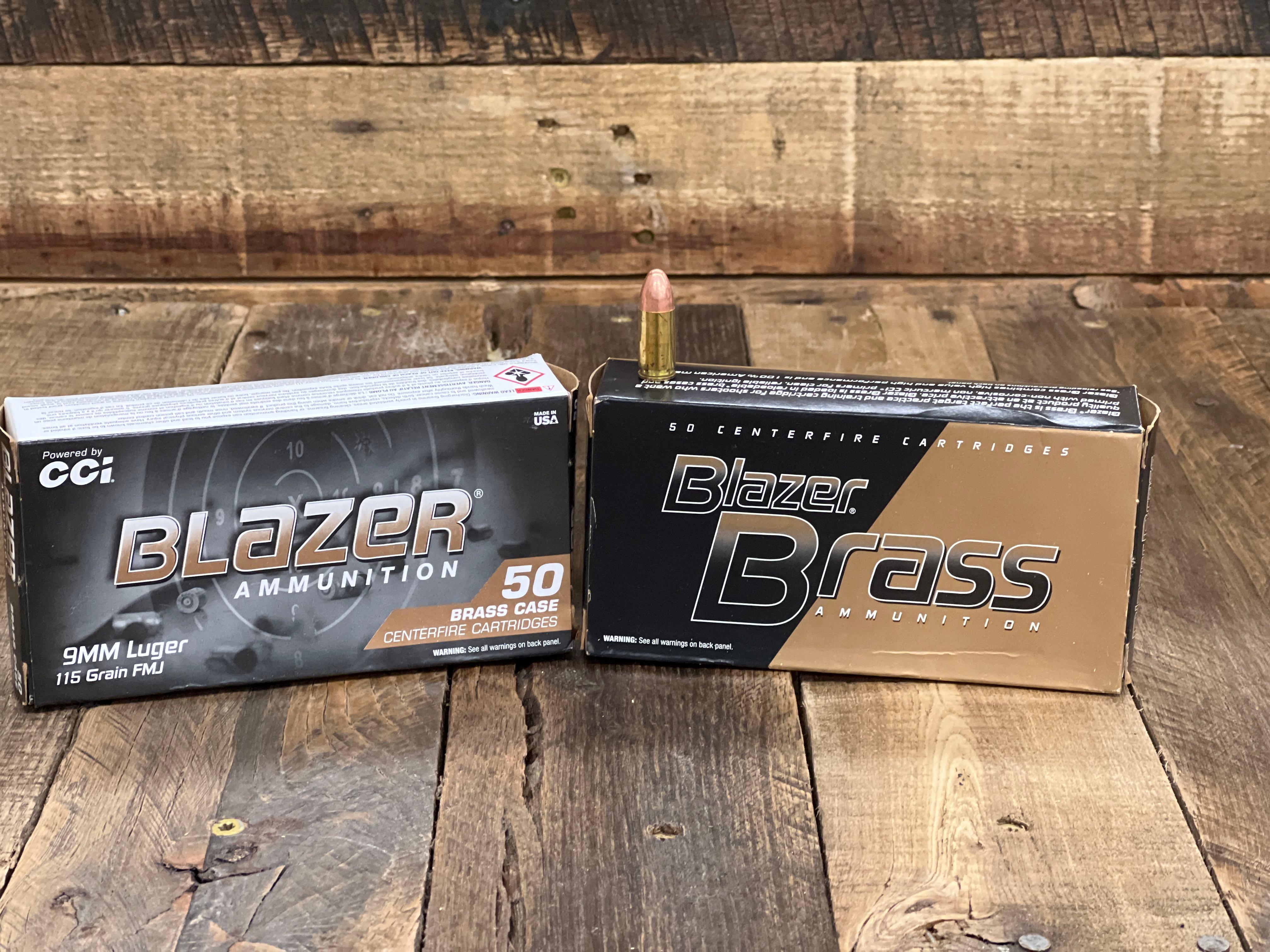 2 BOXES OF BLAZER BRASS 9MM LUGER 115GR FMJ AMMO 50