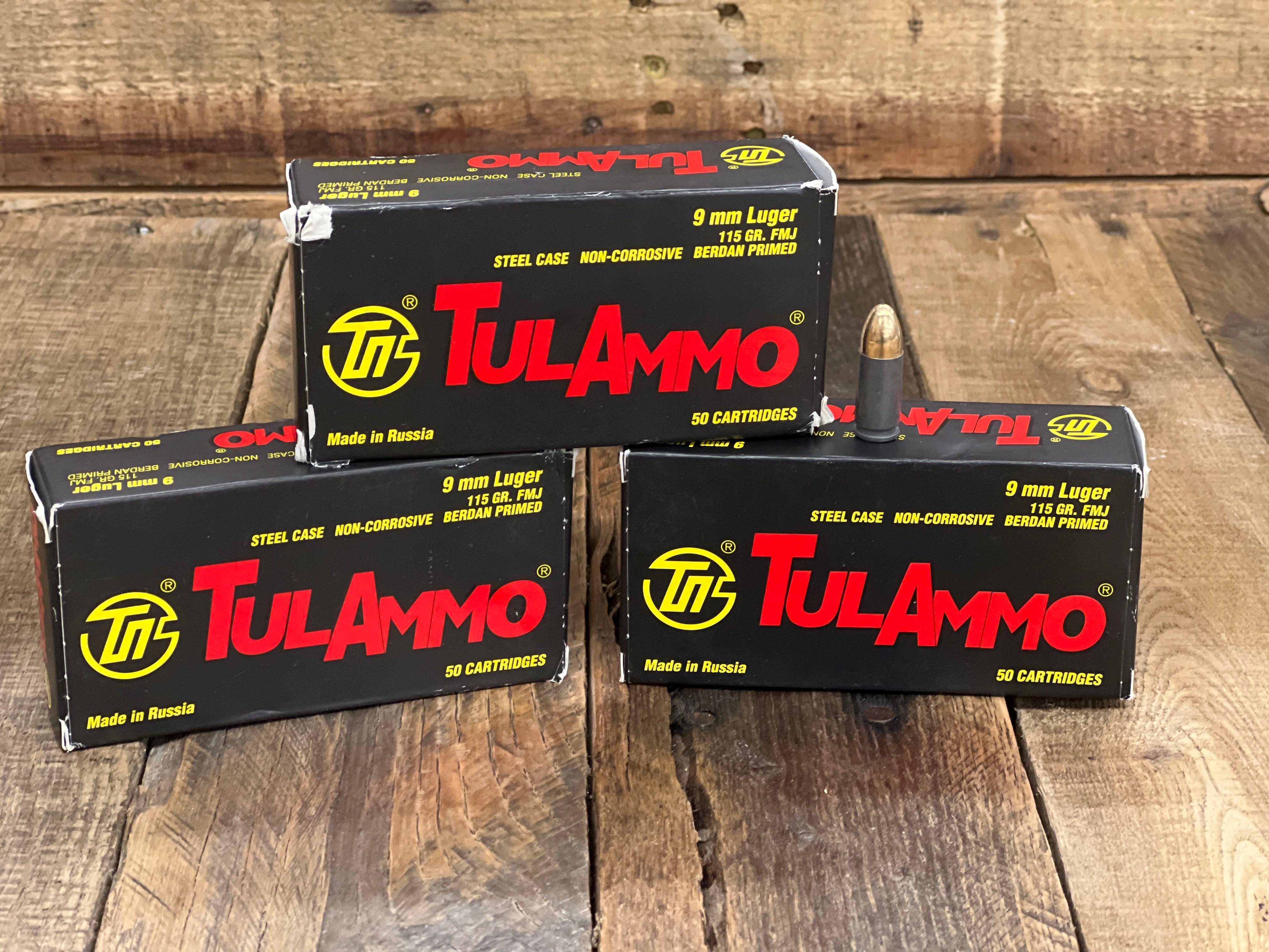 3 BOXES OF TULAMMO STEEL 9MM LUGER 115GR FMJ AMMO 50