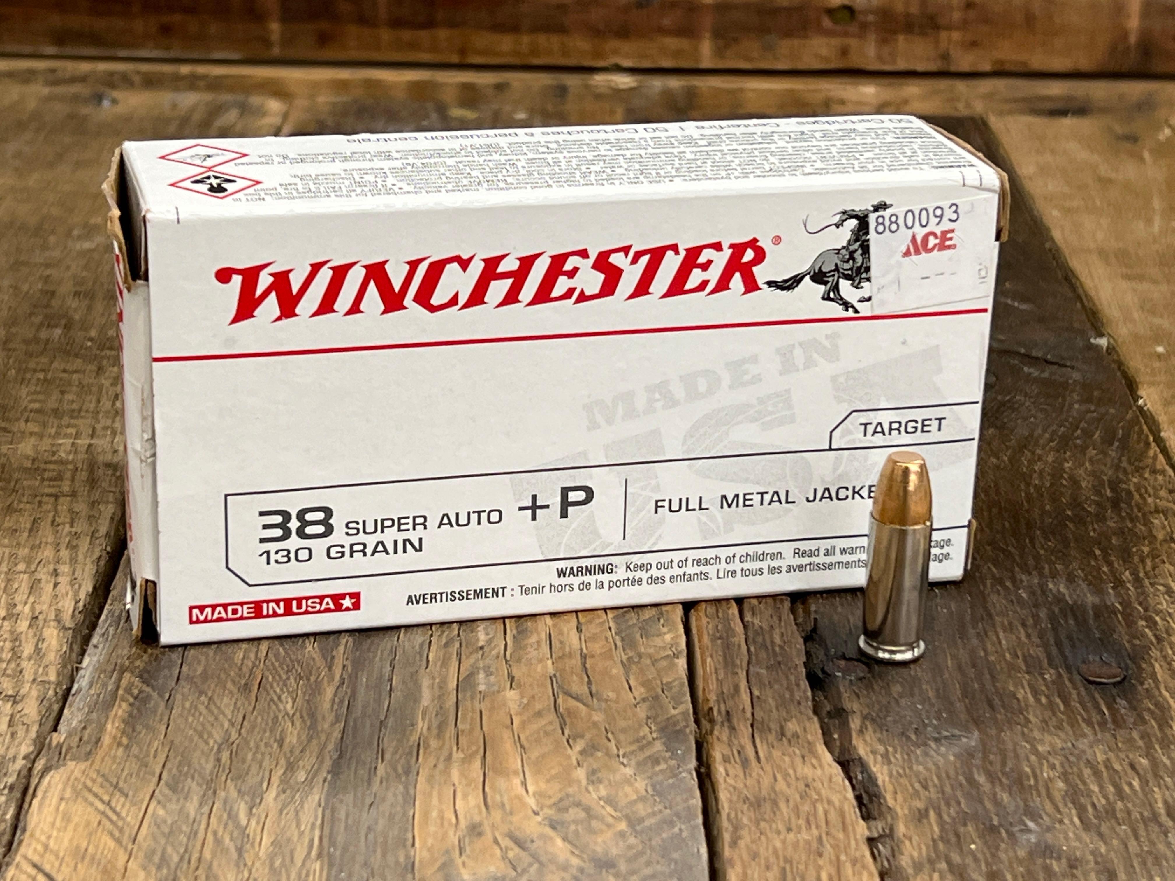 50 ROUND BOX OF WINCHESTER 38 SUPER +P 130GR FMJ AMMO