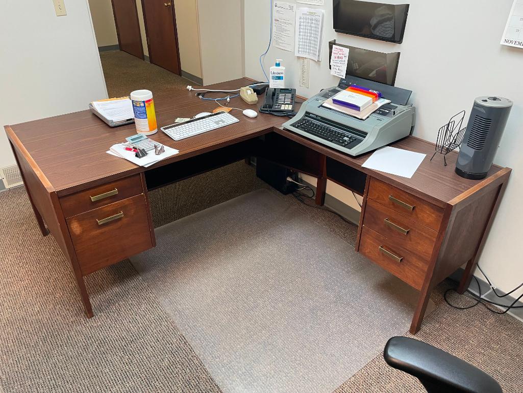 l-shaped-vintage-office-desk-small-mobile-cart-cabinet