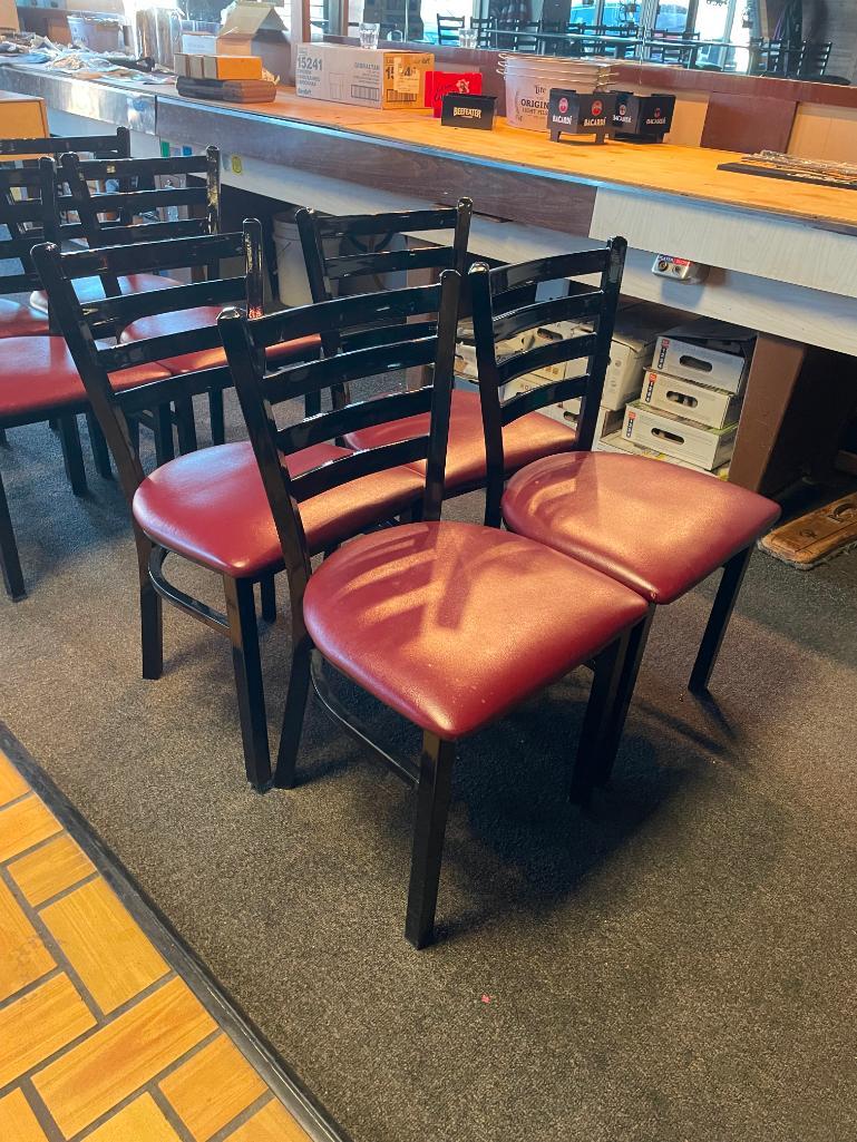 4-restaurant-chairs-padded-vinyl-seat-metal-frame-ladder-back-4x
