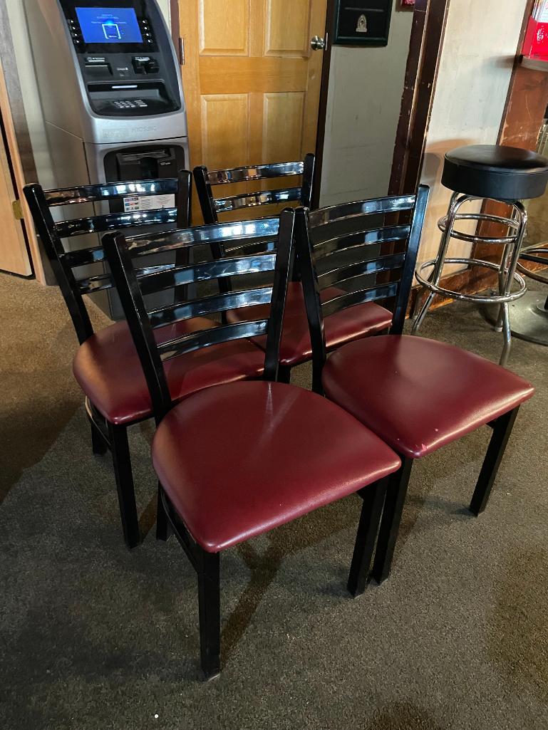 4-restaurant-chairs-padded-vinyl-seat-metal-frame-ladder-back-4x