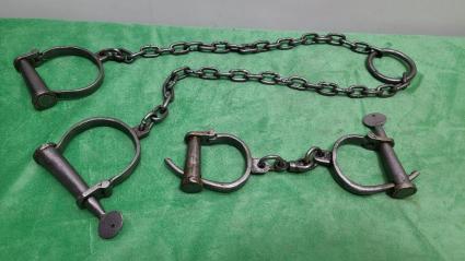 lot-of-2-early-cast-iron-prisoner-shackles-w-primitive-keys