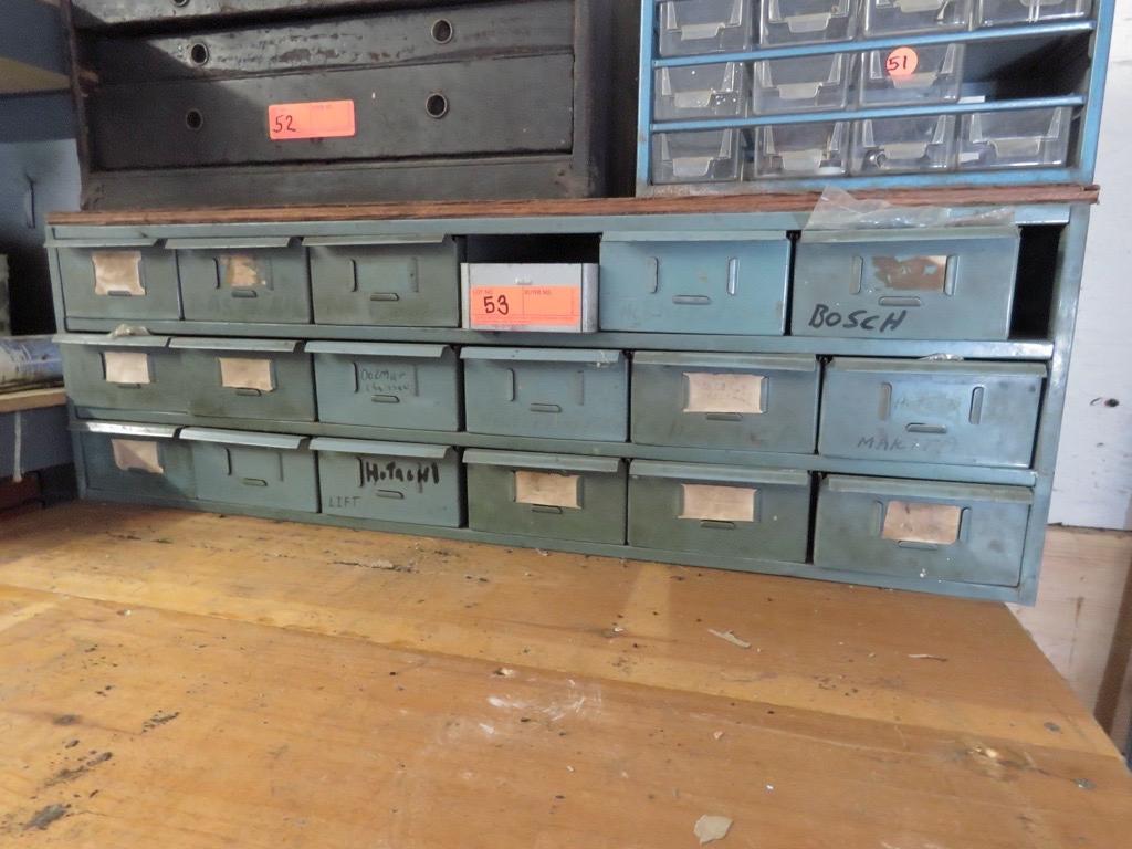 PARTS BIN W/PULL-OUT DRAWERS & CONTENTS (34