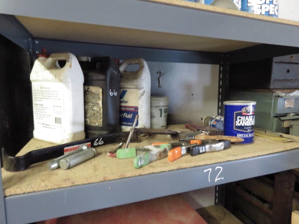 CONTENTS OF SHELF: ASSORTED CLAMPS & LUBRICANTS
