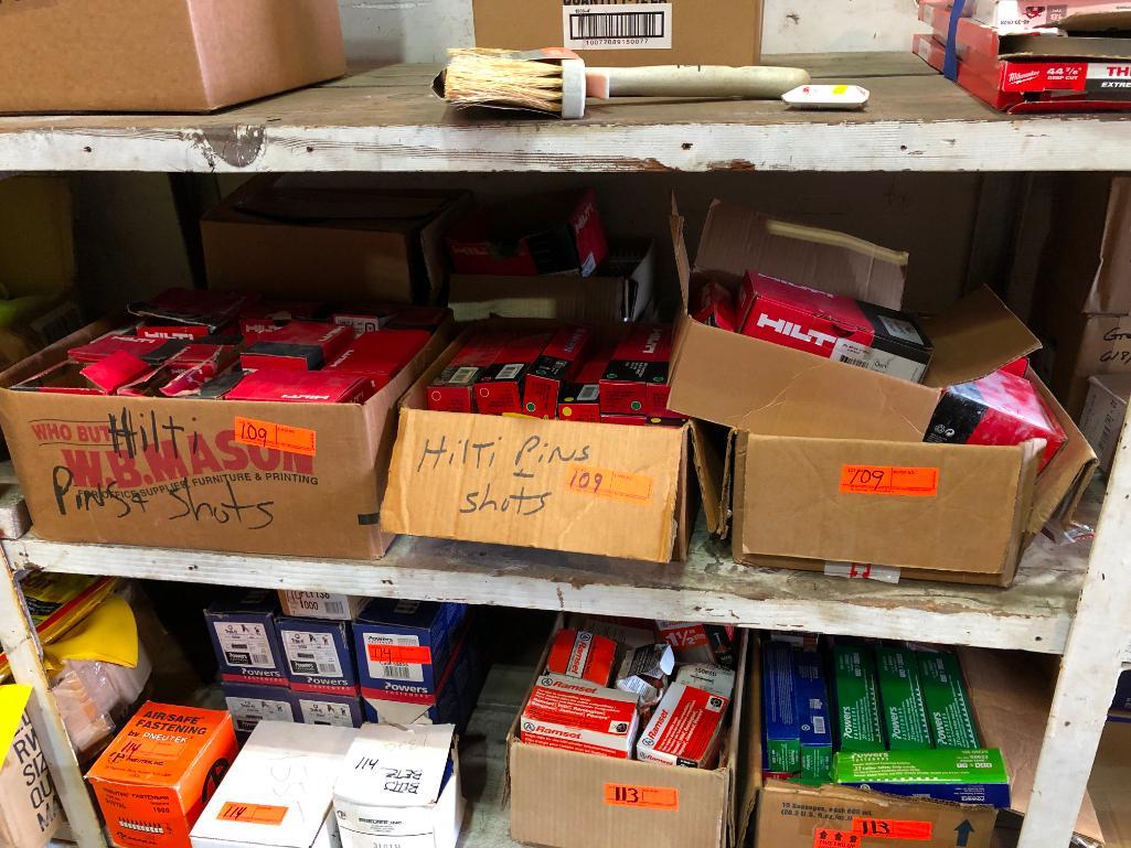 (5) BOXES OF ASSORTED HILTI PINS & SHOTS SUPPORT