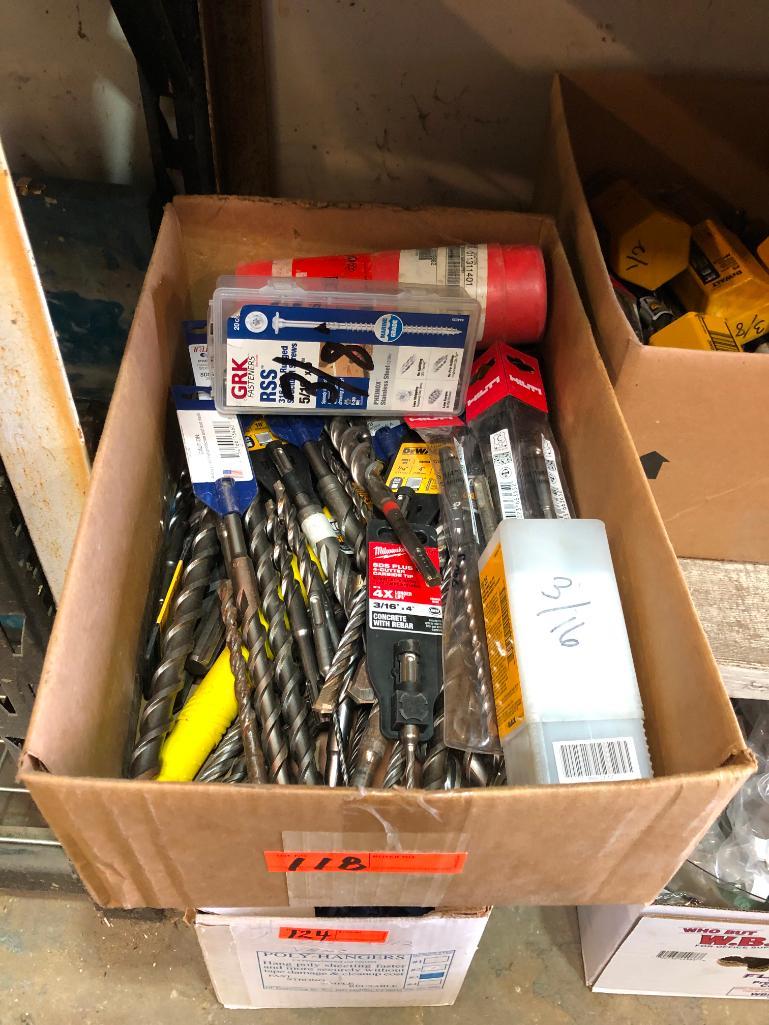BOX OF UNUSED ROTARY HAMMER DRILL BITS SUPPORT