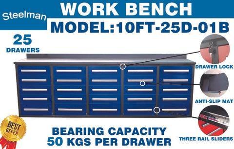 NEW STEELMAN 10FT. WORKBENCH W/ 25-DRAWERS NEW SUPPORT