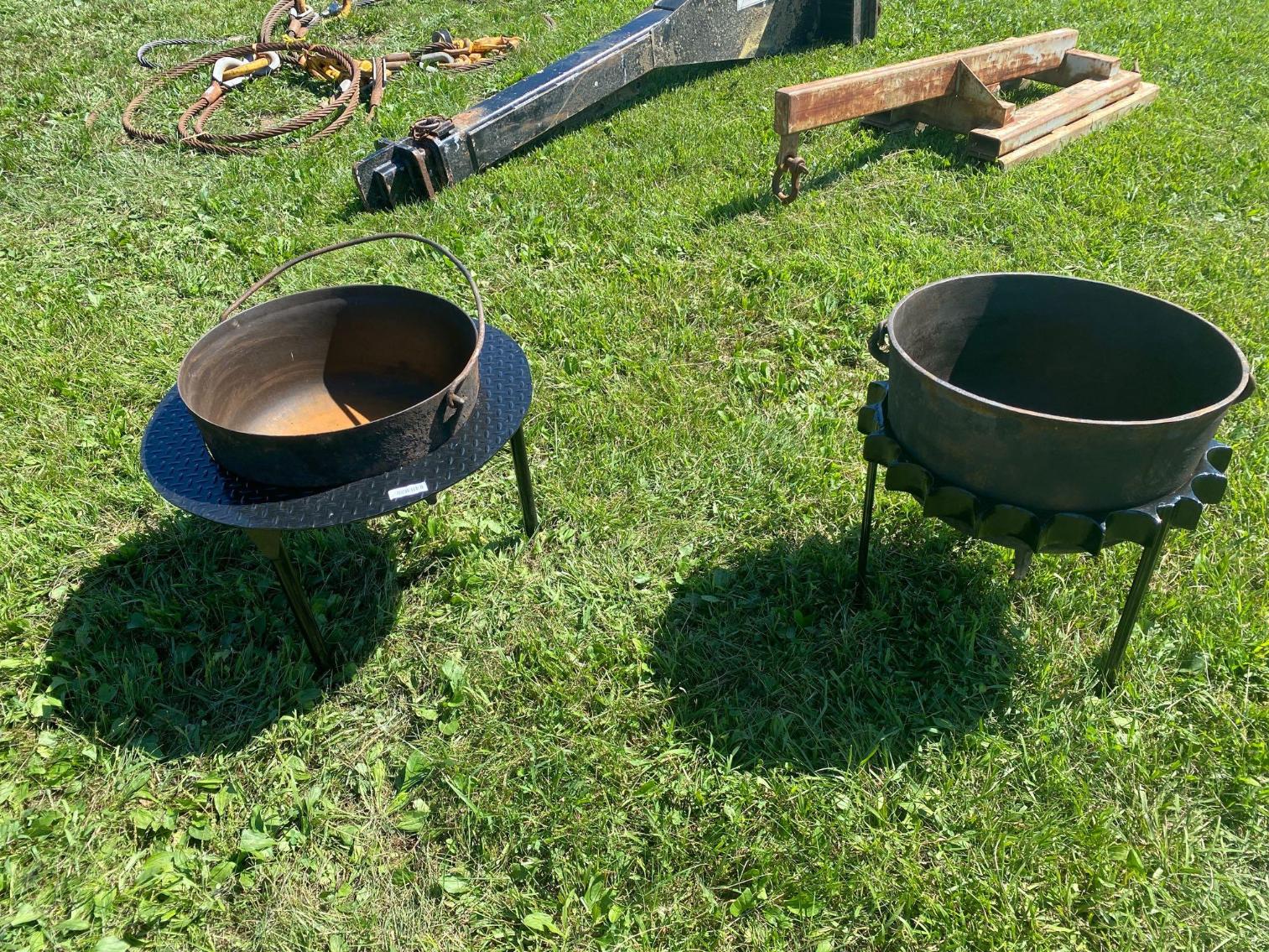 Image for 2 Cast Iron Kettles w/ Stands