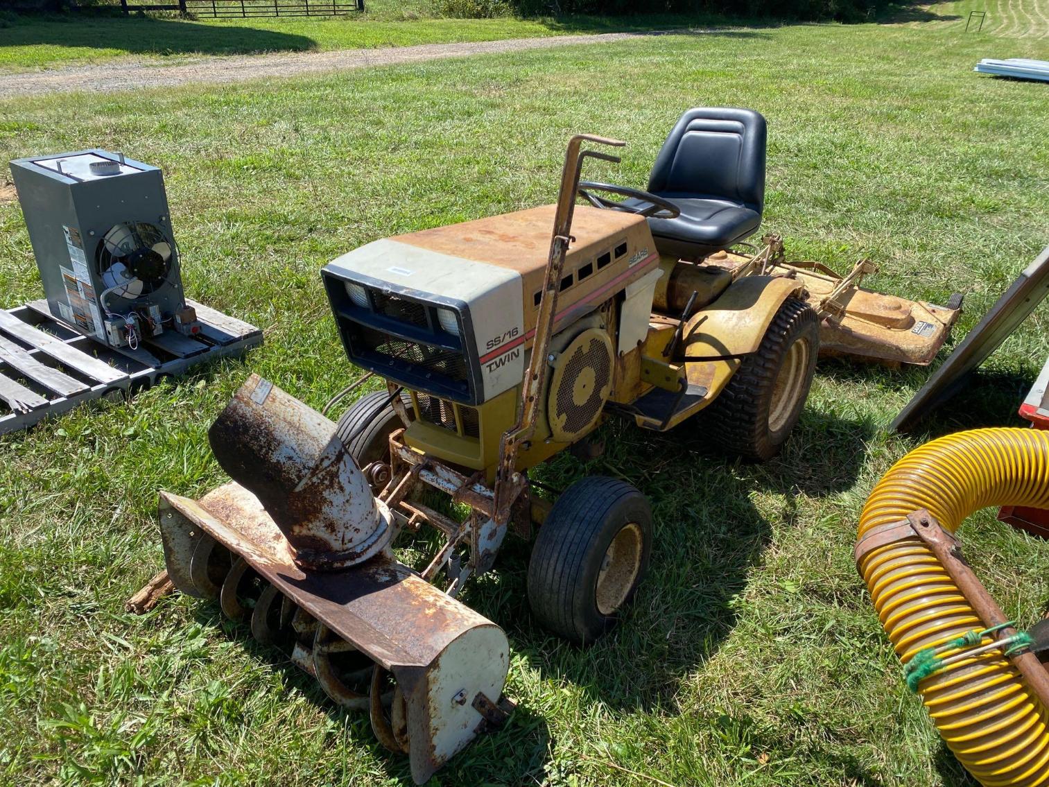 Image for Sears Lawn Tractor w/ Snow Blower and 2 Mower Decks, Runs and Drives