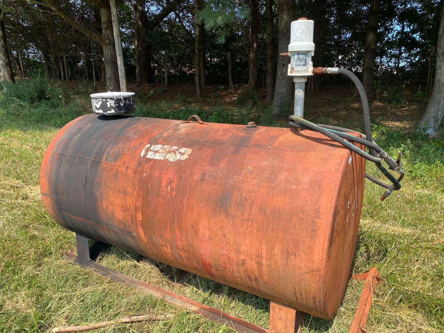 Image for Oil Tank 500 Gallon,  w/ Air Powered Pump, Was Used for Waste Oil, Tank Measures 42”x88” Unsure of working condition