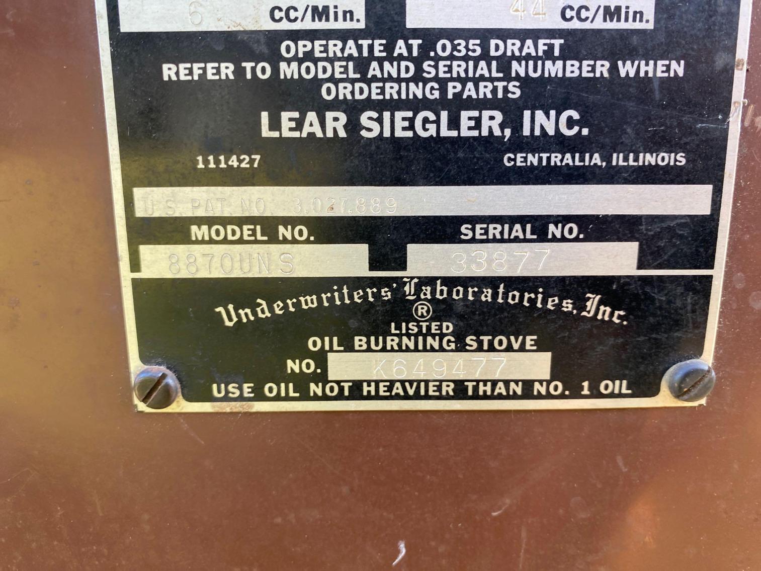 Image for Siegler Oil Stove Model 8870UNS 