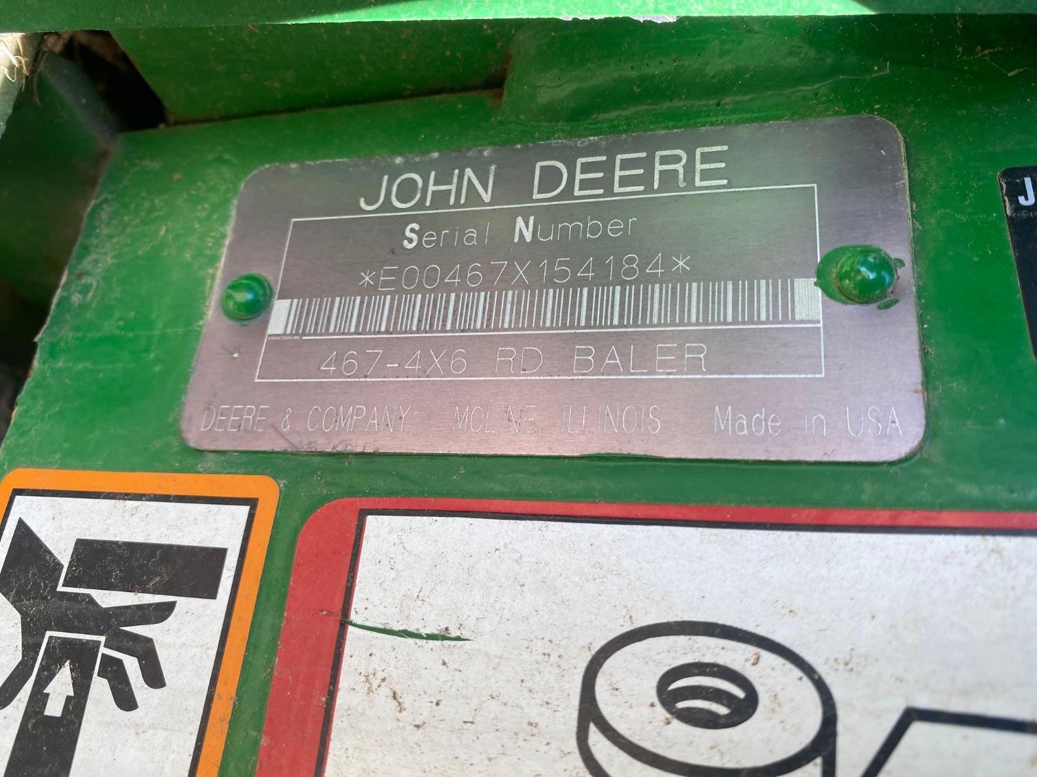 Image for John Deere Model 467 4x6 Round Baler  w/Monitor and Spare Parts Serial #E00467X154184