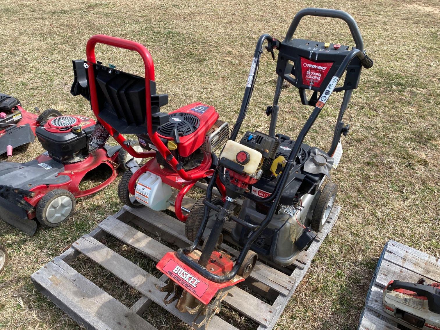 Image for Pallet With 2- Pressure Washers, and 1 Huskie Tiller, Unknown Condition   