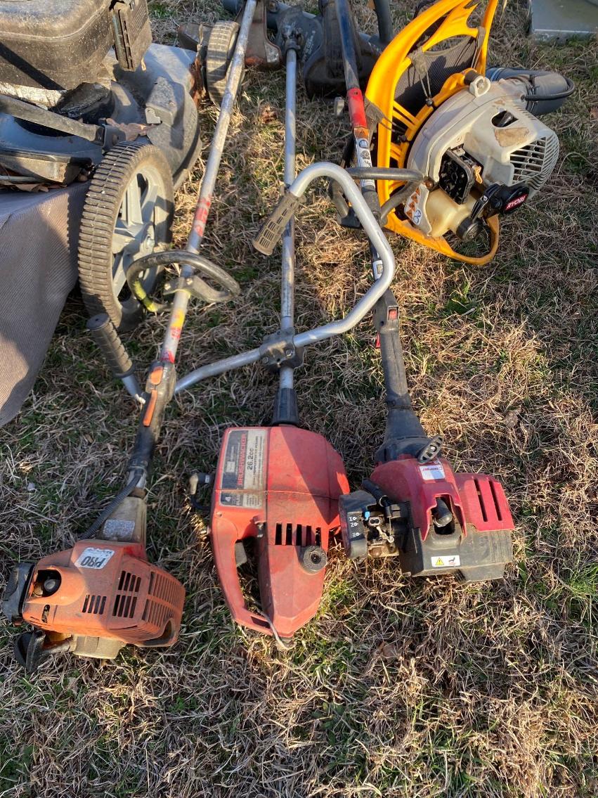 Image for Ryobi Leaf Blower, 3 Weed Eaters and Push Mower (Need Work Per Seller)