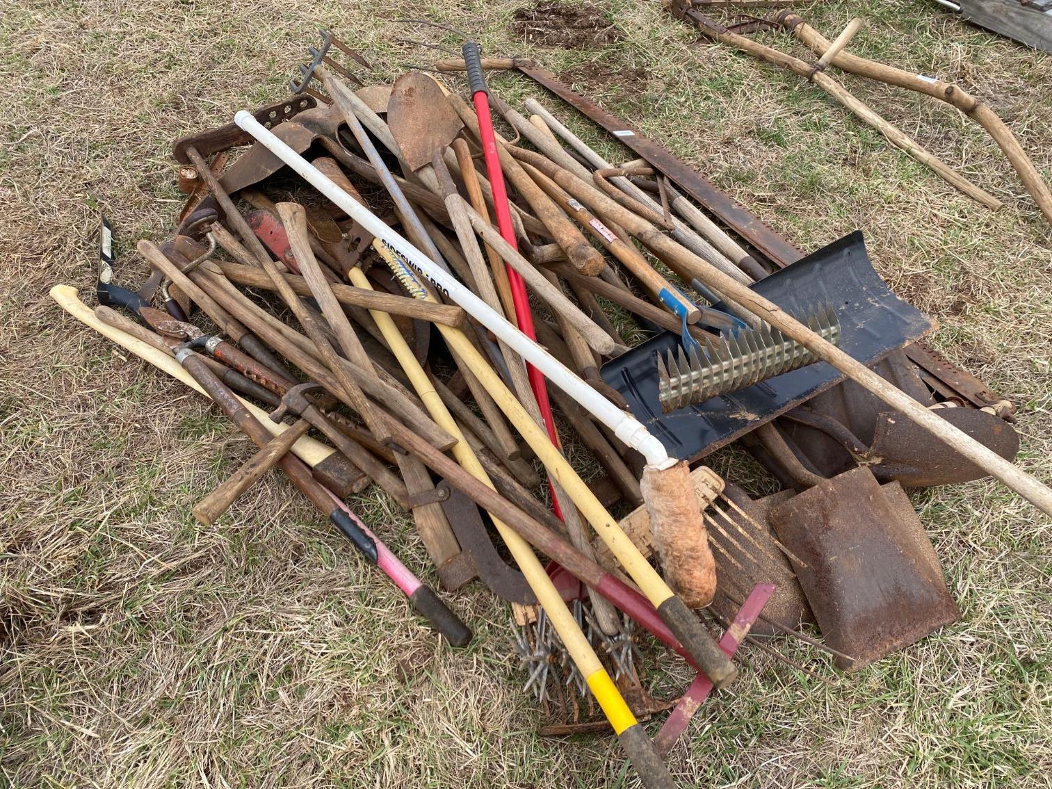 Image for Large Group of Hand Tools, shovels, pitch forks, saws etc