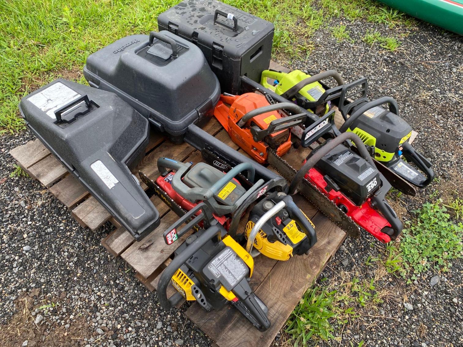 Image for 10 Various Chainsaws (3 w/cases 7 w/o cases).  Per Seller Various Status of Repair.