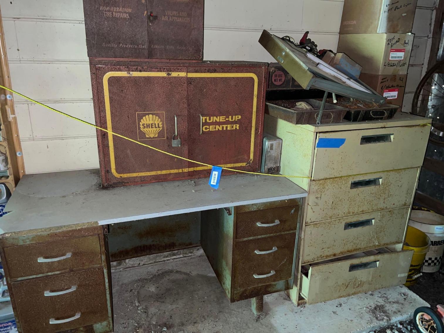 Image for Group of Misc. Vintage Automotive Cabinets, Parts, Desk w/All Contents