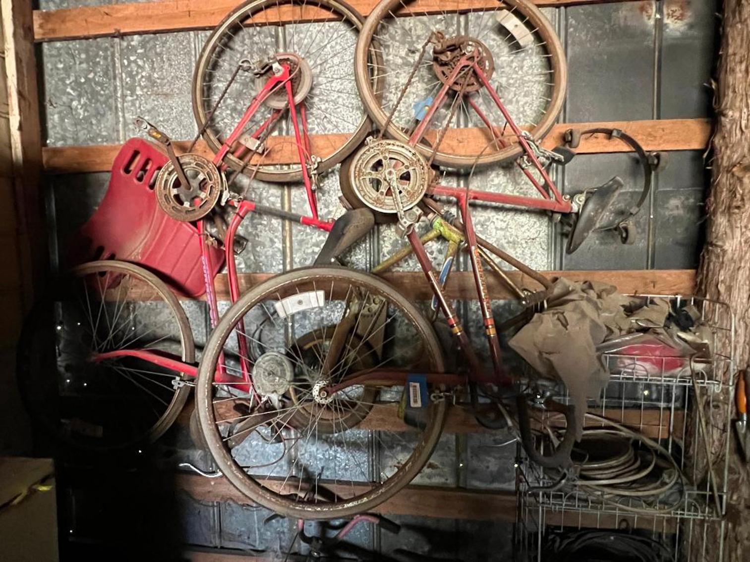 Image for Group of Bicycles & Tricycles (6 Pieces) w/Shelf and Contents (Some Electrical Wiring)