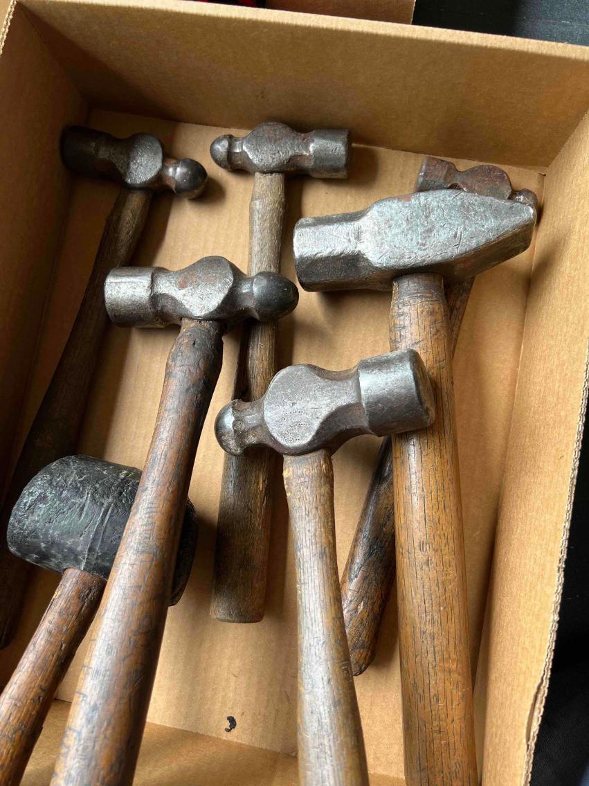 Image for Box Lot of Ball Peen Hammers, Small Sledge Hammer & Rubber Mallet 