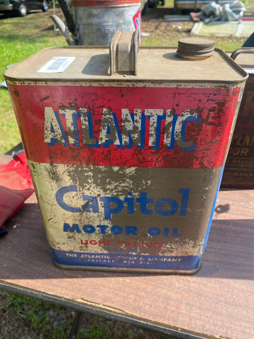 Image for Vintage 2 Gallon Atlantic Capital Motor Oil Container 