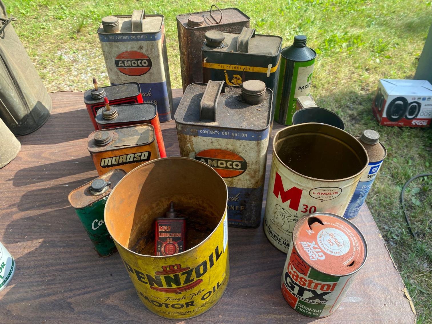 Image for Group of Misc. Oil/French Dry Cleaner/Amoco Oil Cans, Pennzoil Oil Can & Other Misc. Items 