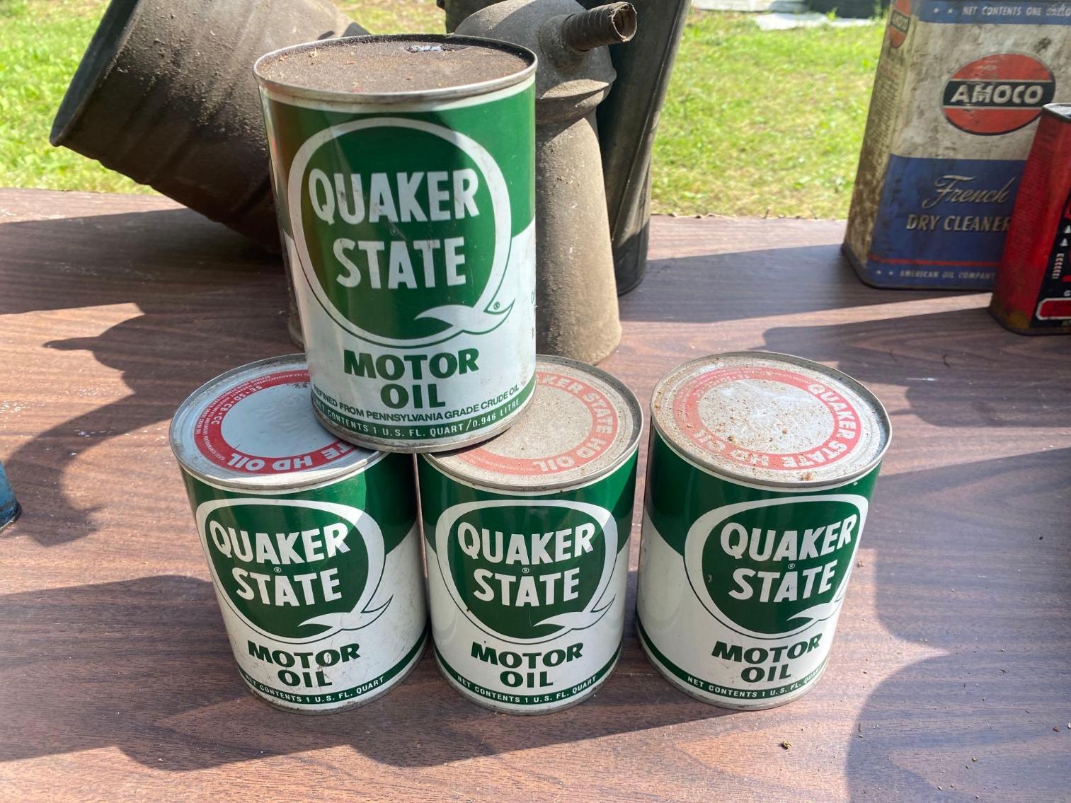 Image for 4 Quaker State 1 Quart Motor Oil Metal Can w/Oil (3 Never Opened)