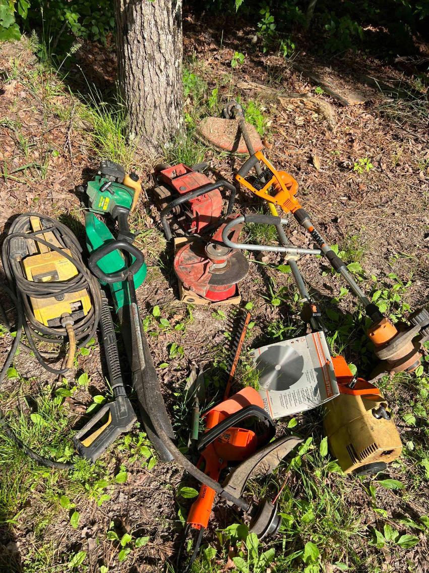 Image for Group of Power Tools, Weedeaters, Cut off Saw, Pressure Washer, Hedge Trimmer(all unknown condition)