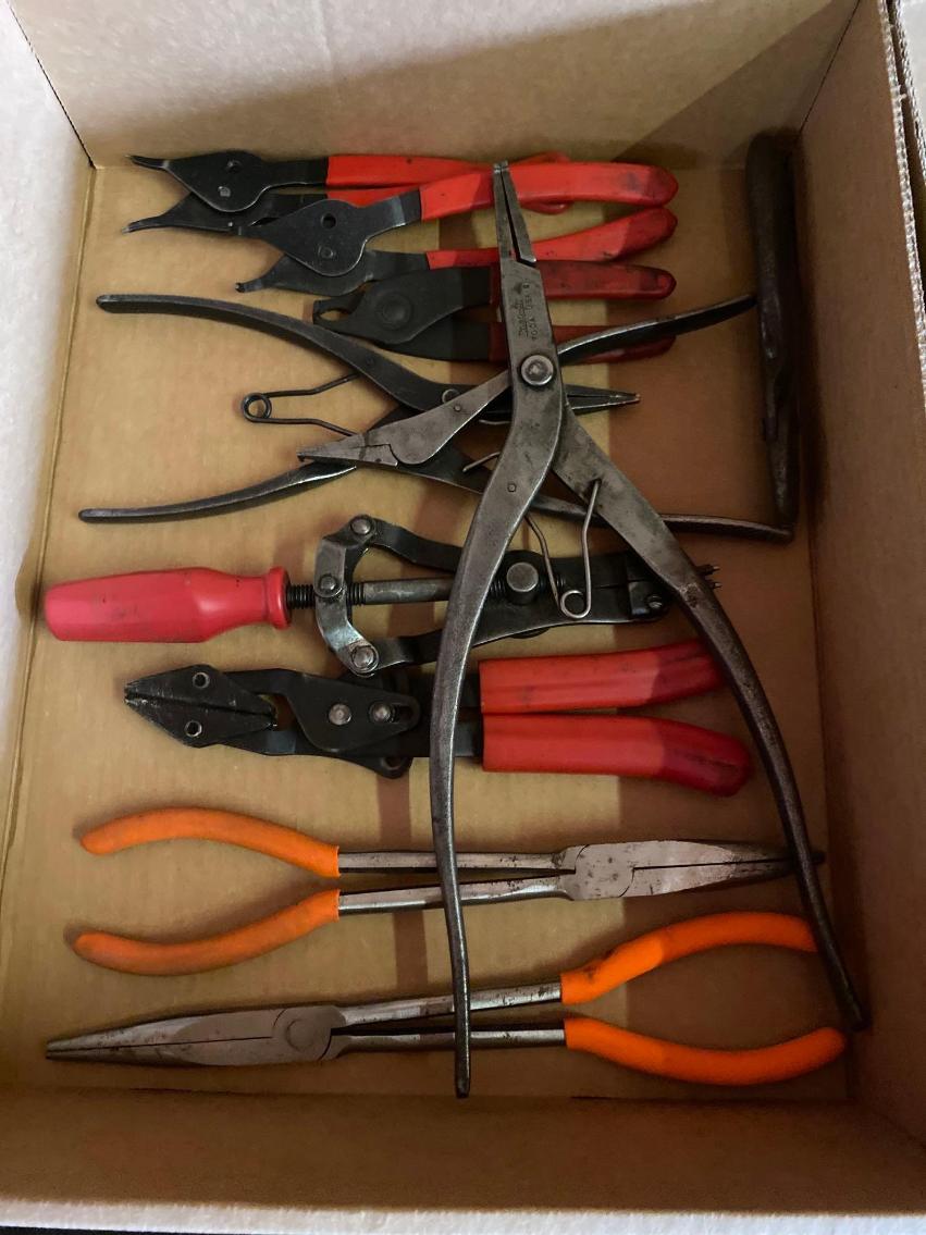 Image for 1 Box of Various Snap Rings, Pliers, Needle Nose Pliers, Etc. 