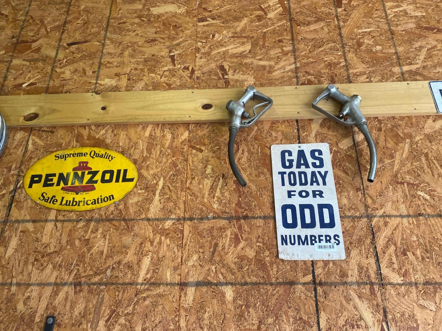 Image for Misc. Signs to Include Gas for Today, Pennzoil, Don't Tread on Me, Etc. Handle Bar & Shifter (Wall)