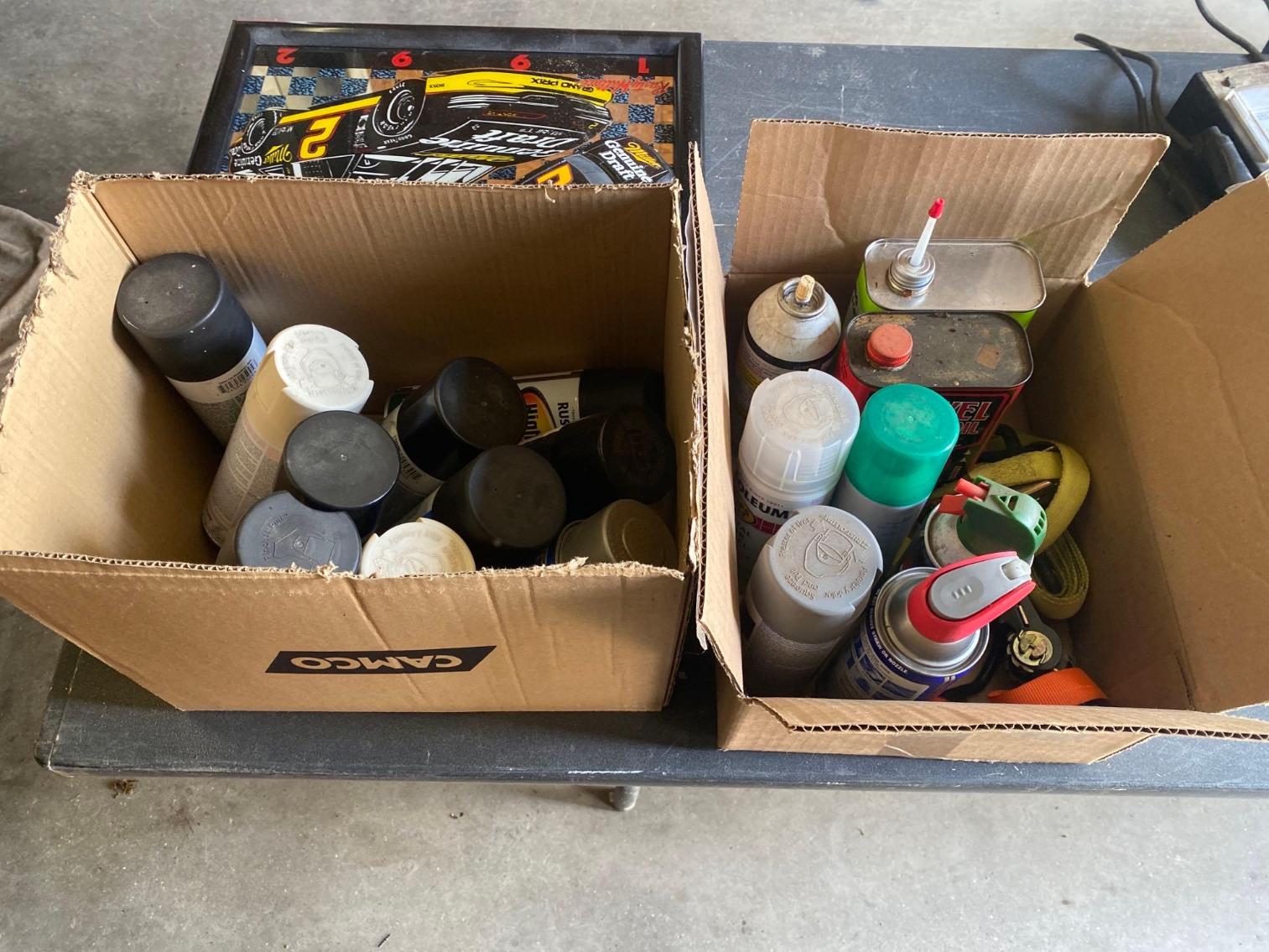 Image for 2 Boxes Misc. Spray Paint, Cleaners, Ratchet Straps 
