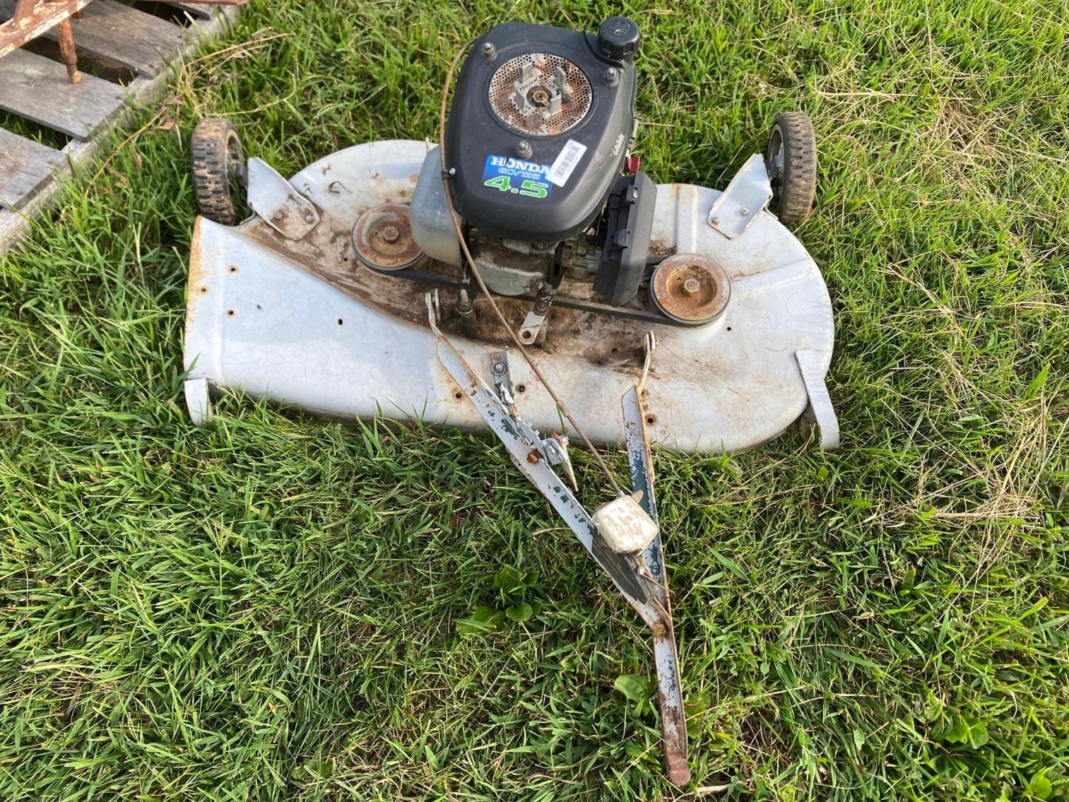 Image for Small Pull Behind Homemade Finish Mower, per seller- needs tune up