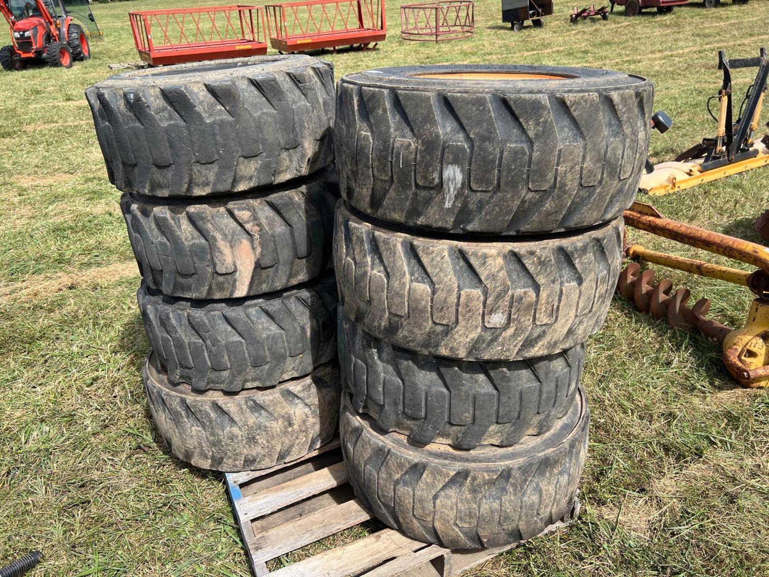 Image for 8 tires- 1 set of 4 Foam Filled Skid Steer Tires 12x16.5, 1 set of regular 