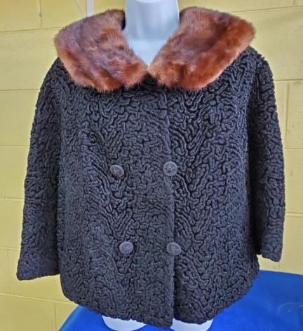 1950s Curly Persian Lambswool Jacket W/ Real Mink Collar Medium