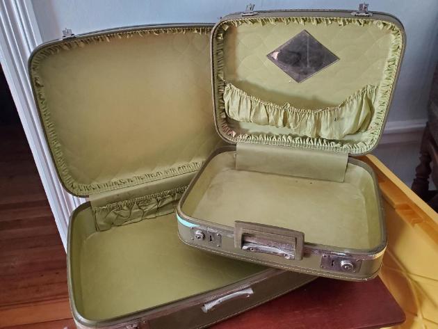 Pair of Avocado Green Nested Vintage Suitcases