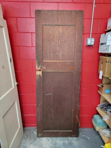 Vintage / Antique Wood Door 28 x 79 x 1.25 brown 2 panel damaged